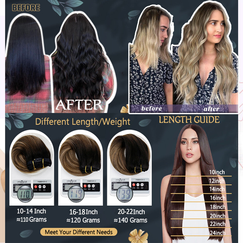 Double Weft Clip-In Human Hair Extensions Full Head - Multiple Colors & Lengths