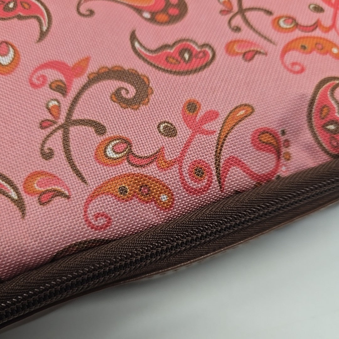 Vegan Makeup & Toiletry Bag for Travel Paisley Brown Pink Zip Case
