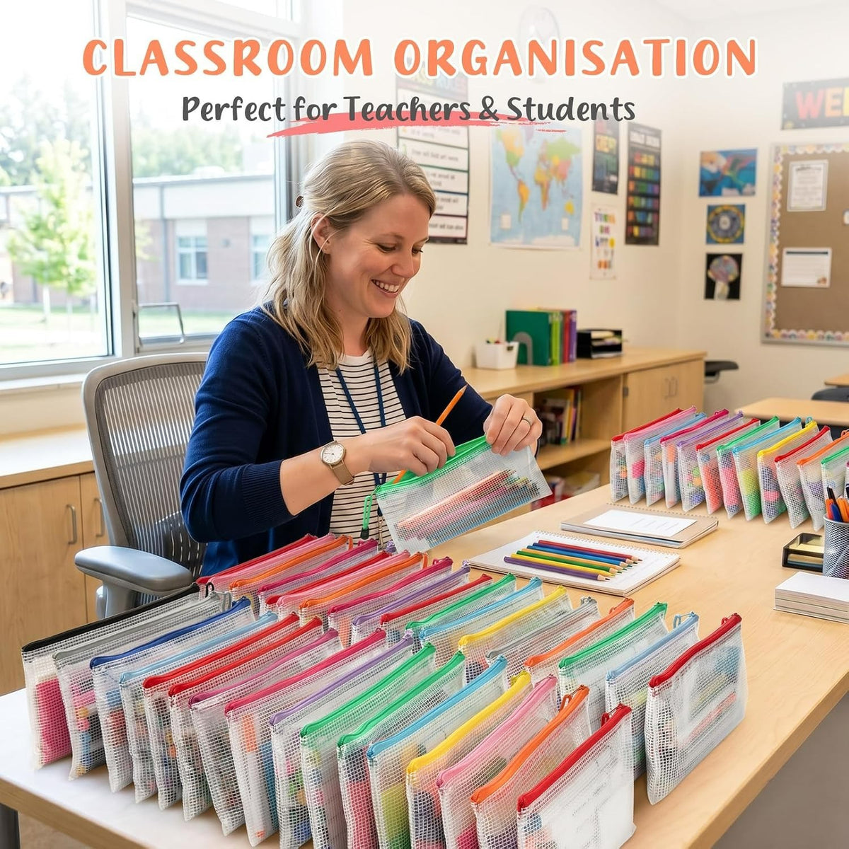 Waterproof PVC Pencil Bag Set - 12 Color-Coded A6 Organizer Pouches