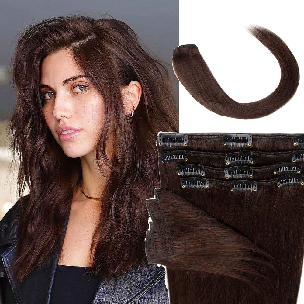 Clip-In Human Hair Extensions Full Head 8 Pieces Remy Hair for Volume & Length