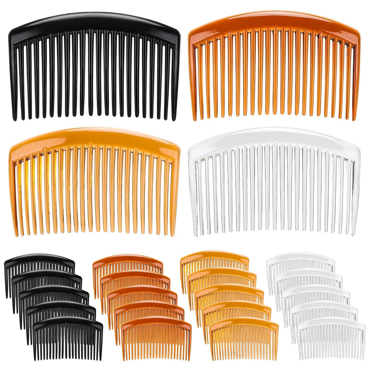 24 Pcs Plastic Hair Side Combs French Style Hair Accessories Amber Black Clear