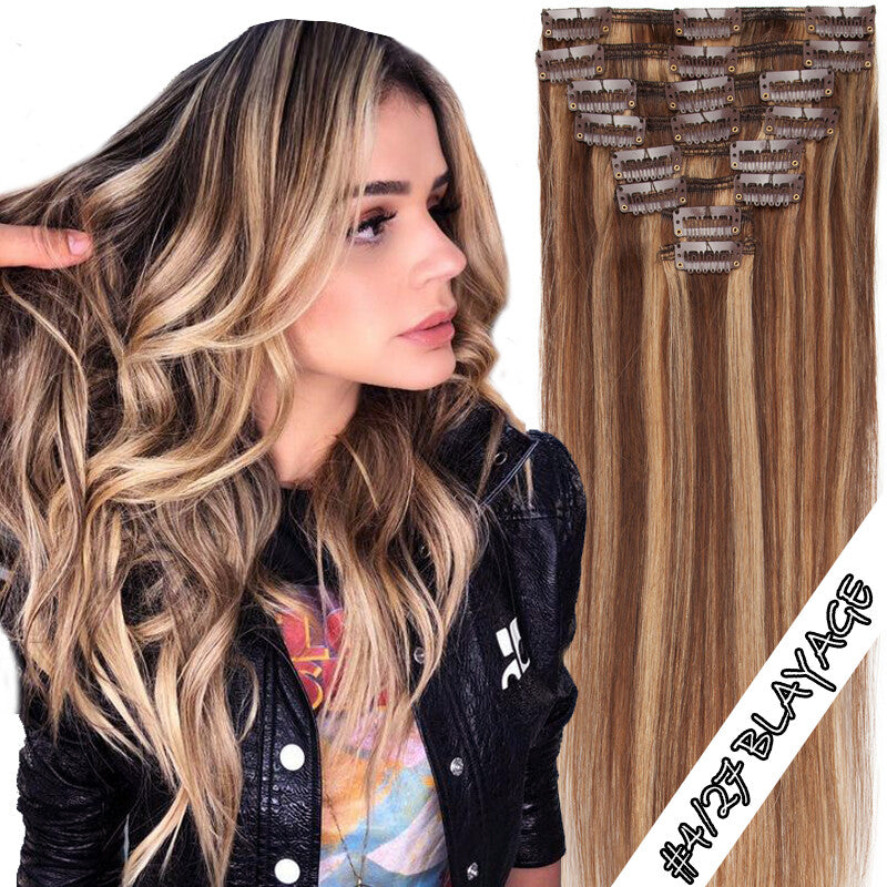 Clip-In 100% Remy Human Hair Extensions Full Head with Multiple Colors & Lengths