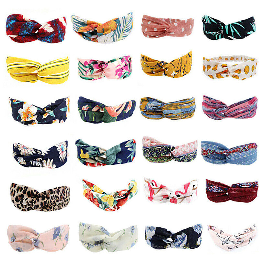 Multicolor Boho Floral Twist Knot Headband - Elastic Hair Wrap Turban