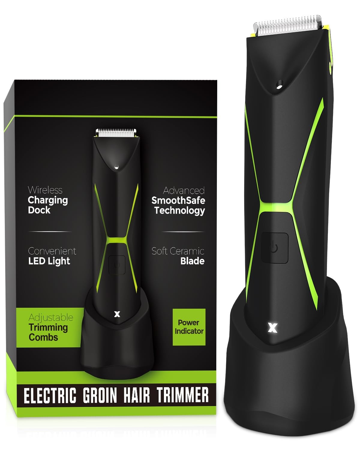 Cordless Body Hair Trimmer for Men Waterproof Grooming Device Green