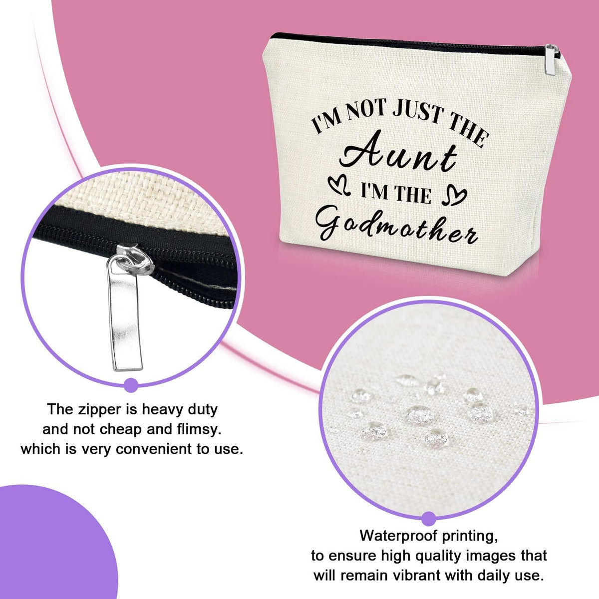 Godmother Gifts Makeup Bag for Godchild Baptism Christmas Mother's Day
