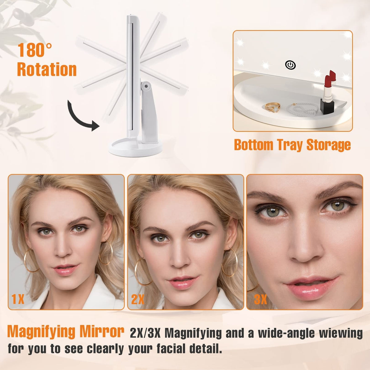 Fascinate 2x/3x Magnification Trifold Vanity Mirror with 21 LED Lights