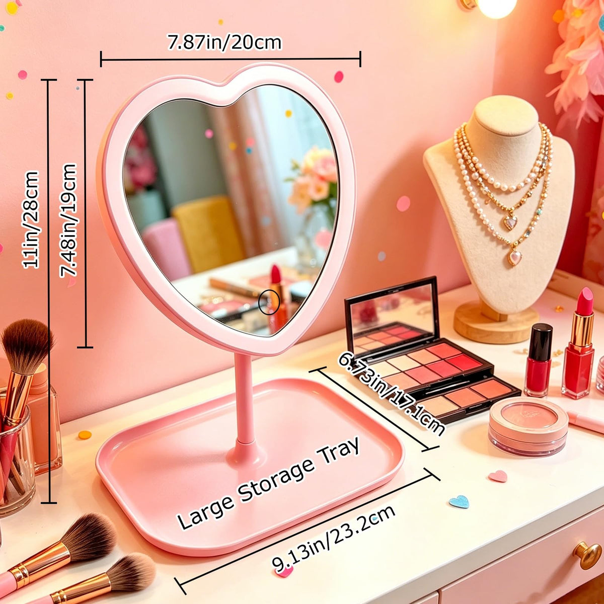 Heart-Shaped Vanity Mirror with 3 Light Colors and Dimming, 11x9 Inch