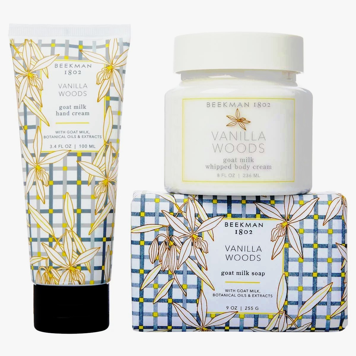 Bath & Body Gift Set with Vanilla Woods Scent - Hand Cream, Soap & Body Cream