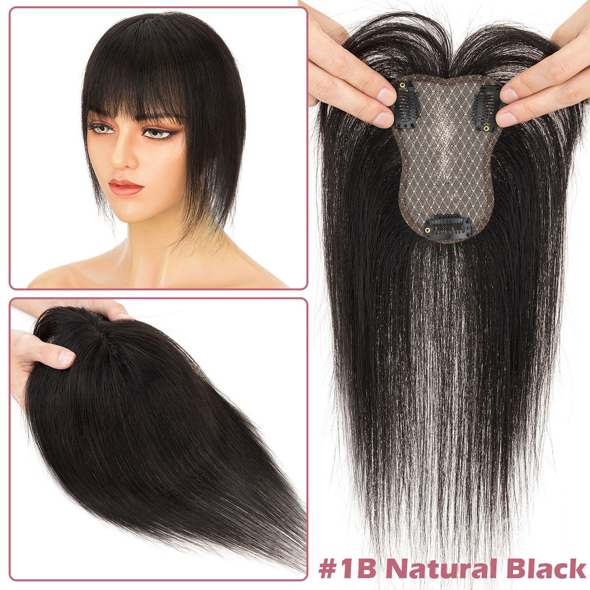 Women's Human Hair Clip-In Hairpiece Topper with Silk Lace Base – Natural Look