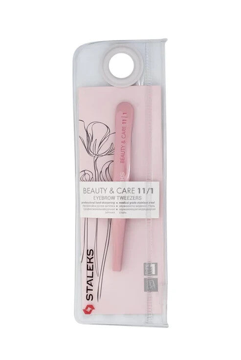 Eyebrow Tweezers with Slanted Edges - Pink Stainless Steel, Precision Grooming