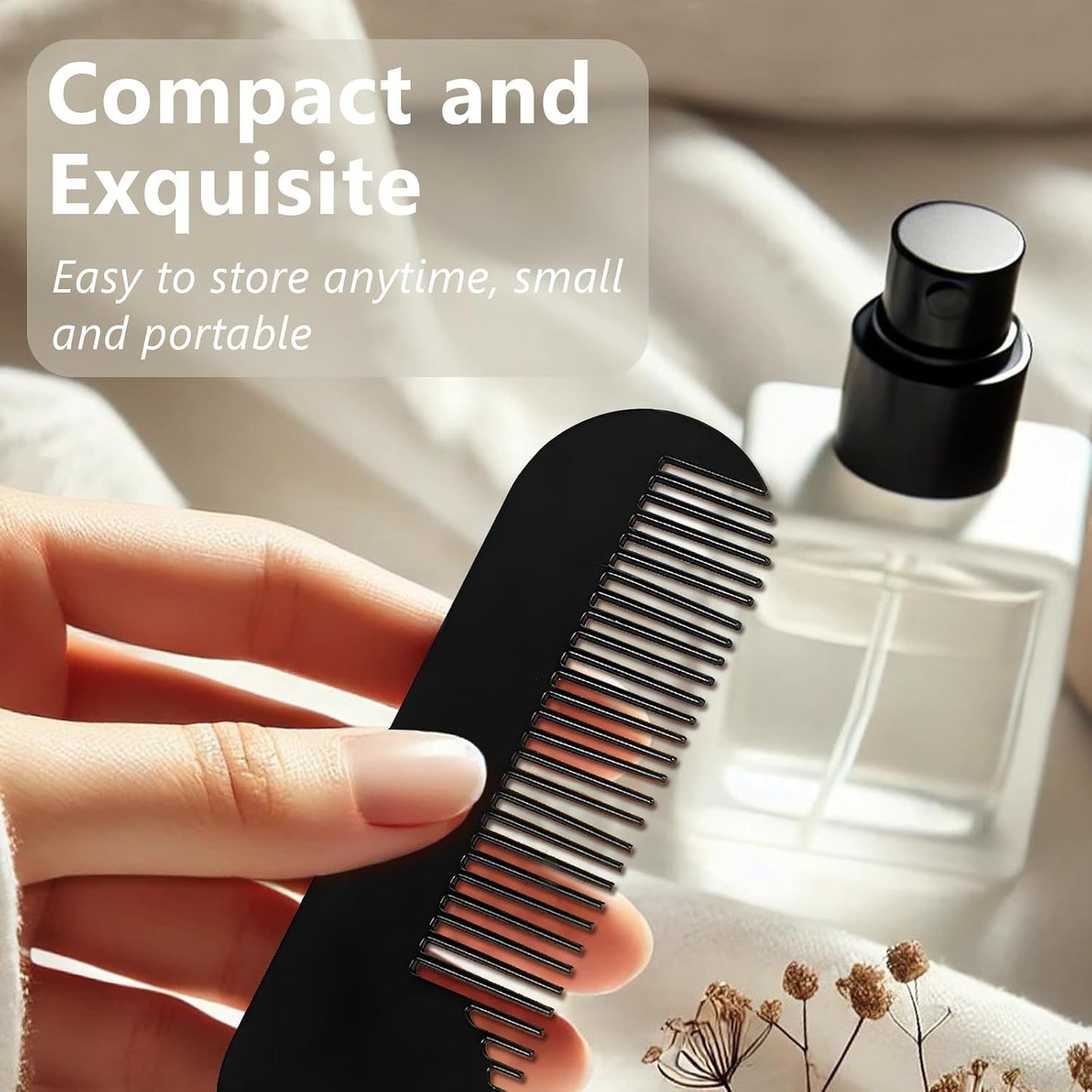 Portable Metal Fine Tooth Beard Comb - Black Mini Pocket Grooming Tool