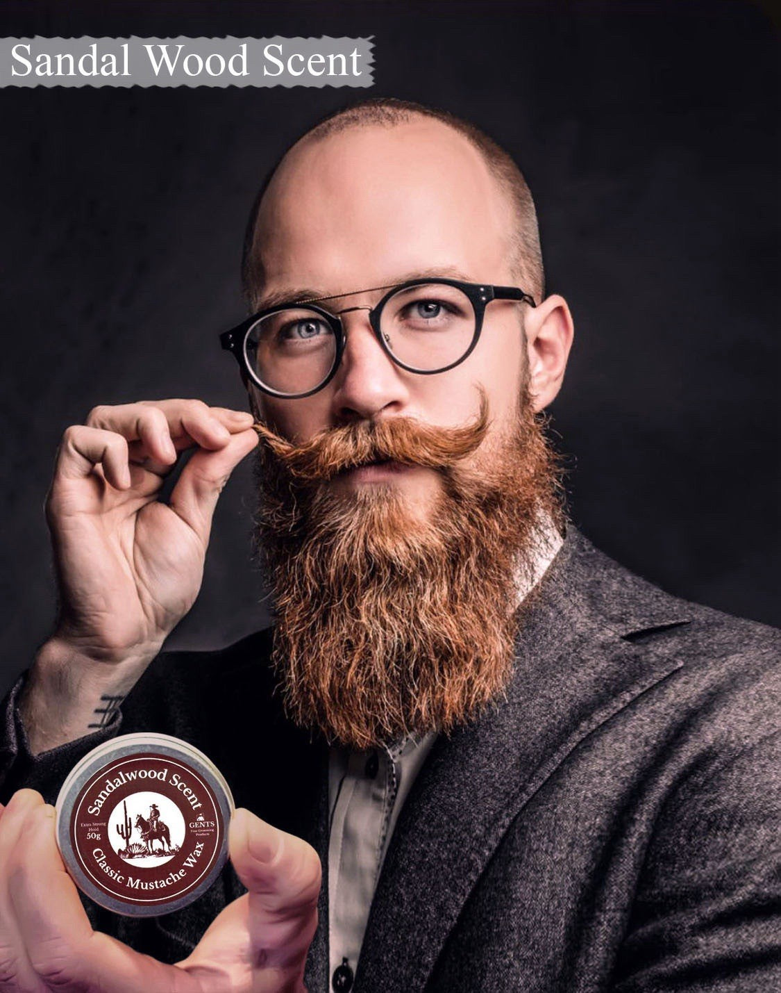 Strong Hold Sandalwood Mustache Wax & Comb Set - Grooming & Styling 50g