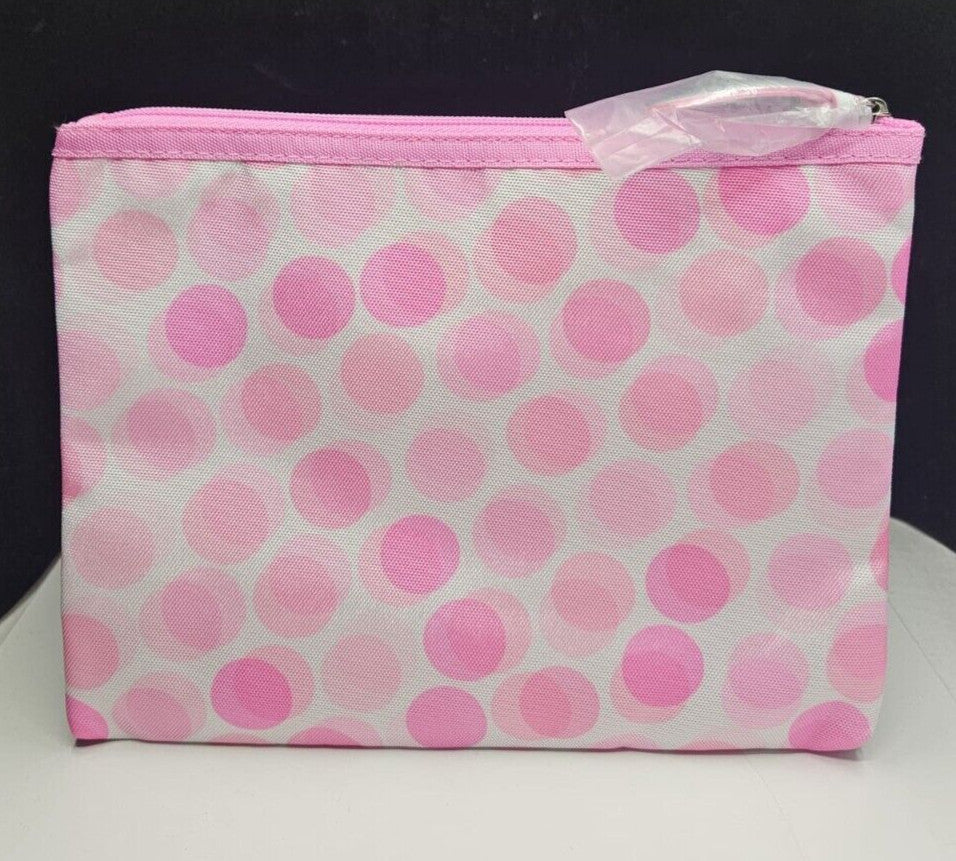 Travel Makeup Bag - Pink Polka Dot Cosmetic Organizer