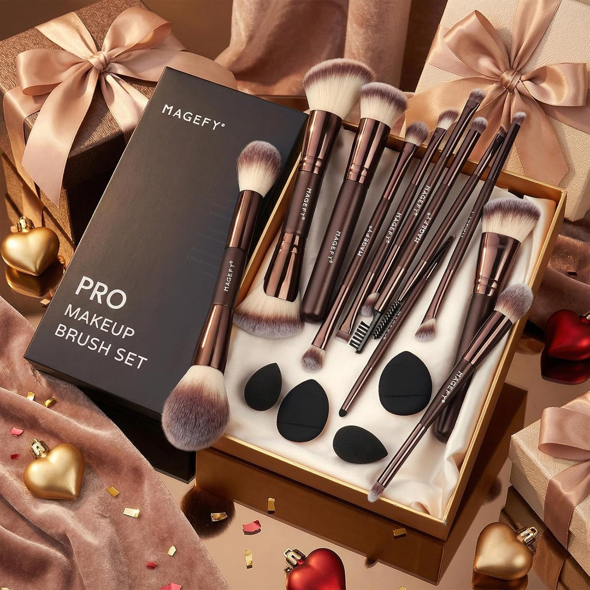 22-Piece Professional Makeup Brush Set with Double-End Brushes and Pouch