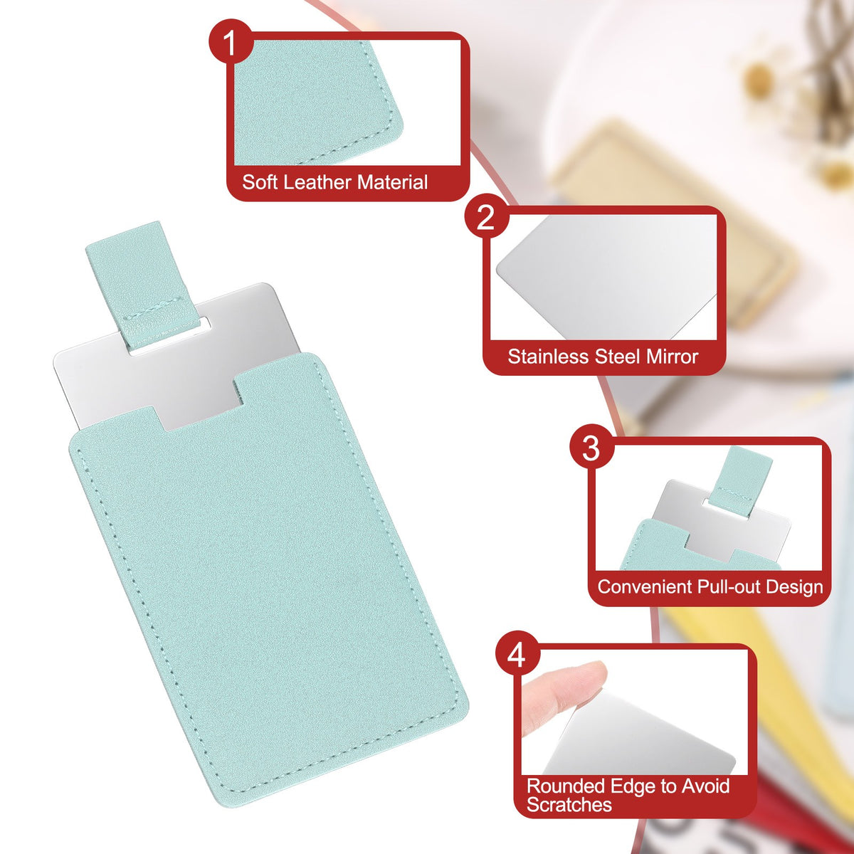 Mini Travel Pocket Mirror Stainless Steel Light Blue Compact Makeup Mirror