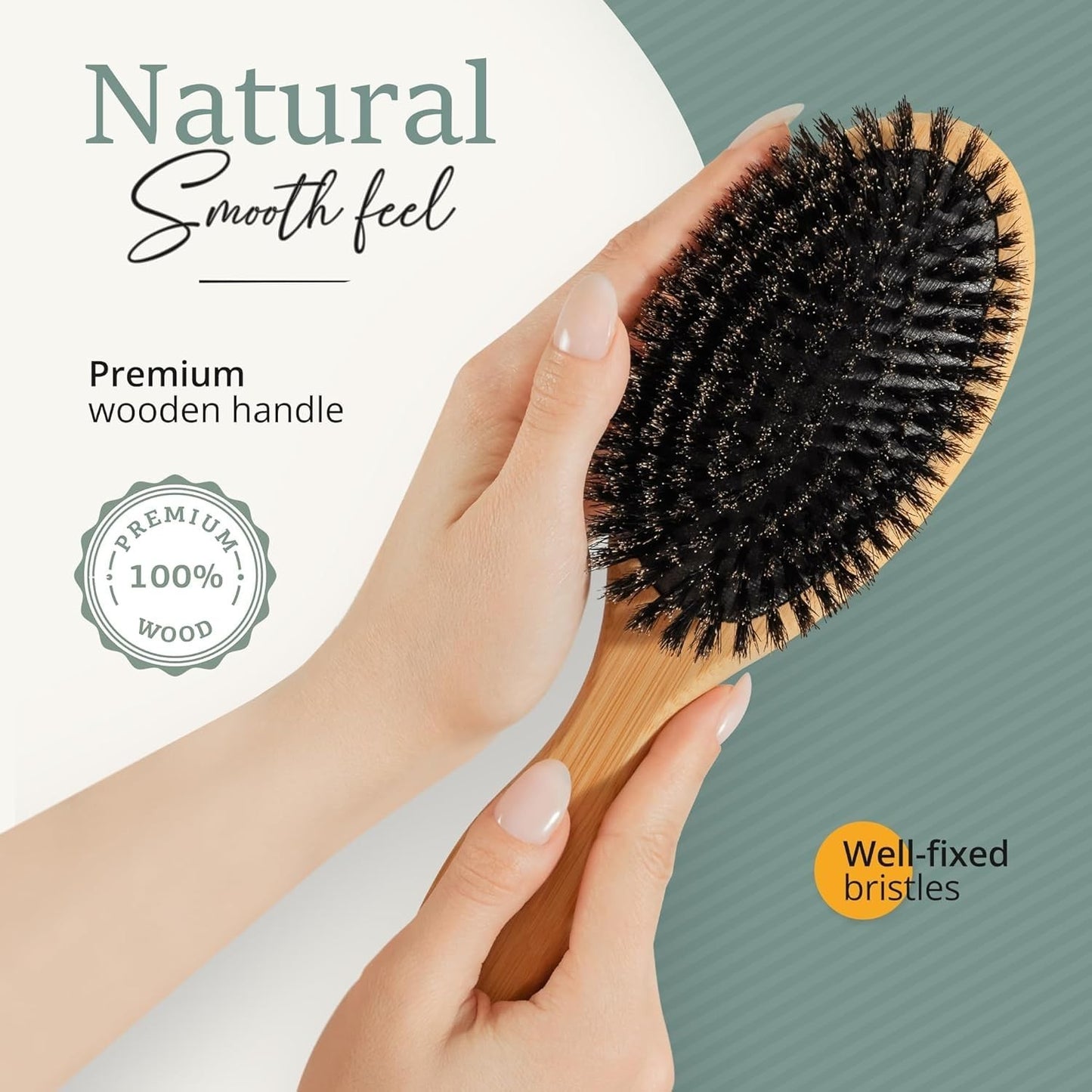Boar Bristle Hair Brush Set for Fine Hair with Comb & Headband - Natural Shine & Frizz Control