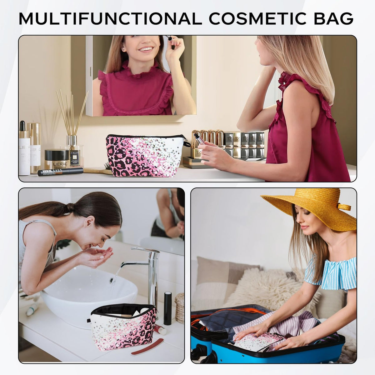 Travel Makeup Bag with Zipper, Compact Cosmetic Pouch for Women & Men