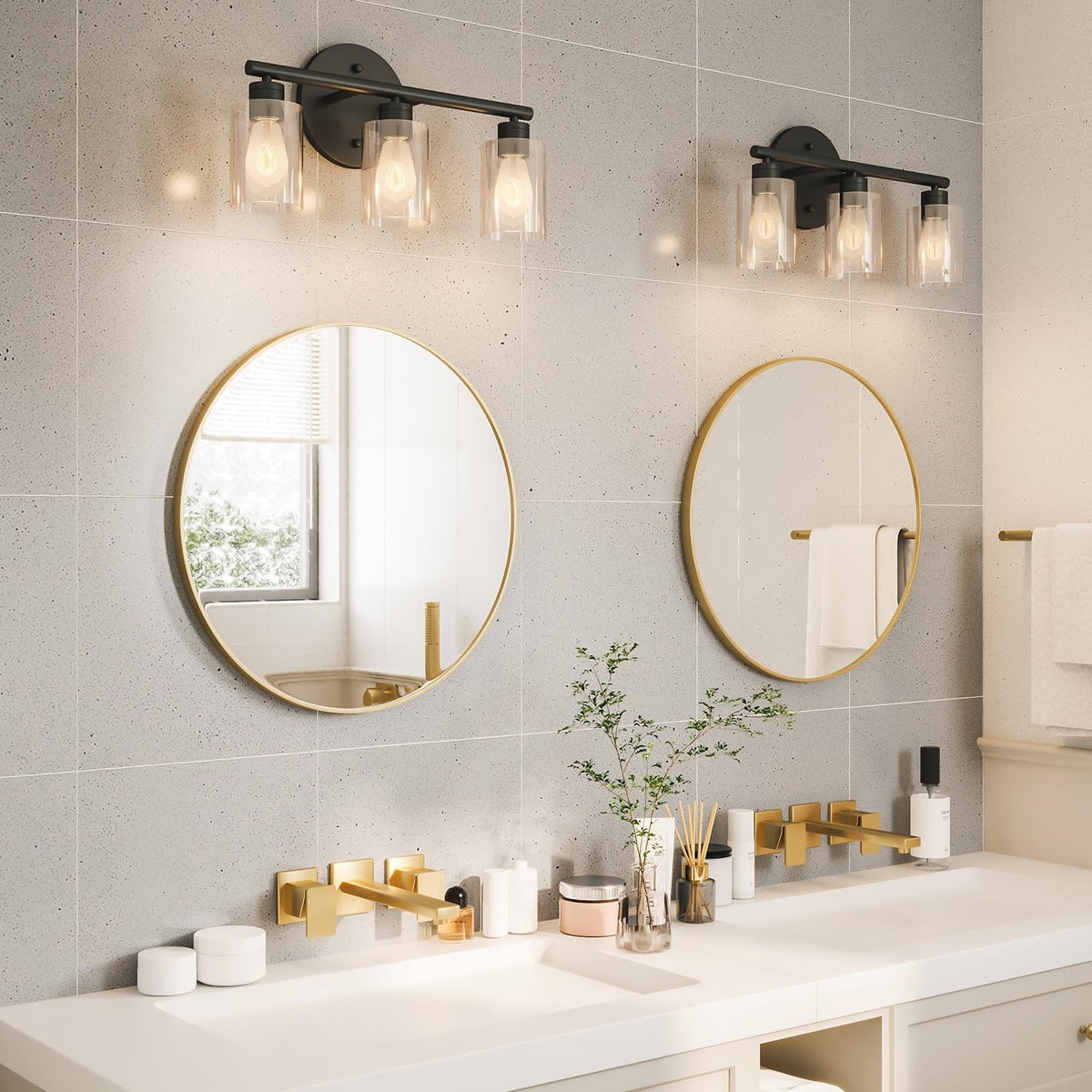 24 Inch Gold Round Wall Mirror - Modern Metal Bathroom & Living Room Decor