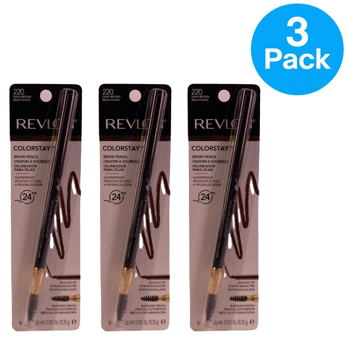 Revlon ColorStay Waterproof Brow Pencil 3-Pack - Dark Brown, 24HR Wear