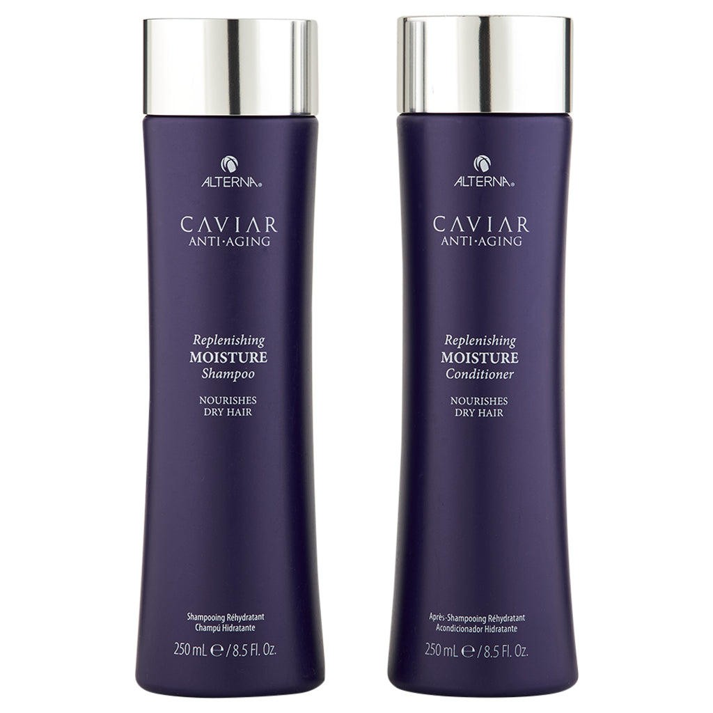Alterna Caviar Replenishing Moisture Shampoo & Conditioner Set with Leave-In in Travel Bag