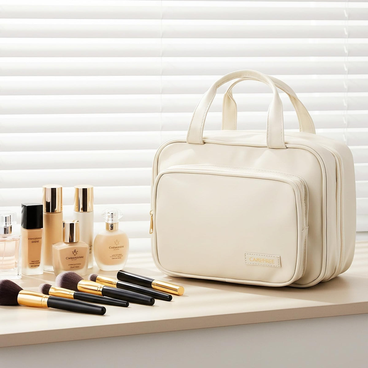 Waterproof Hanging Toiletry Bag for Women Travel Organizer White