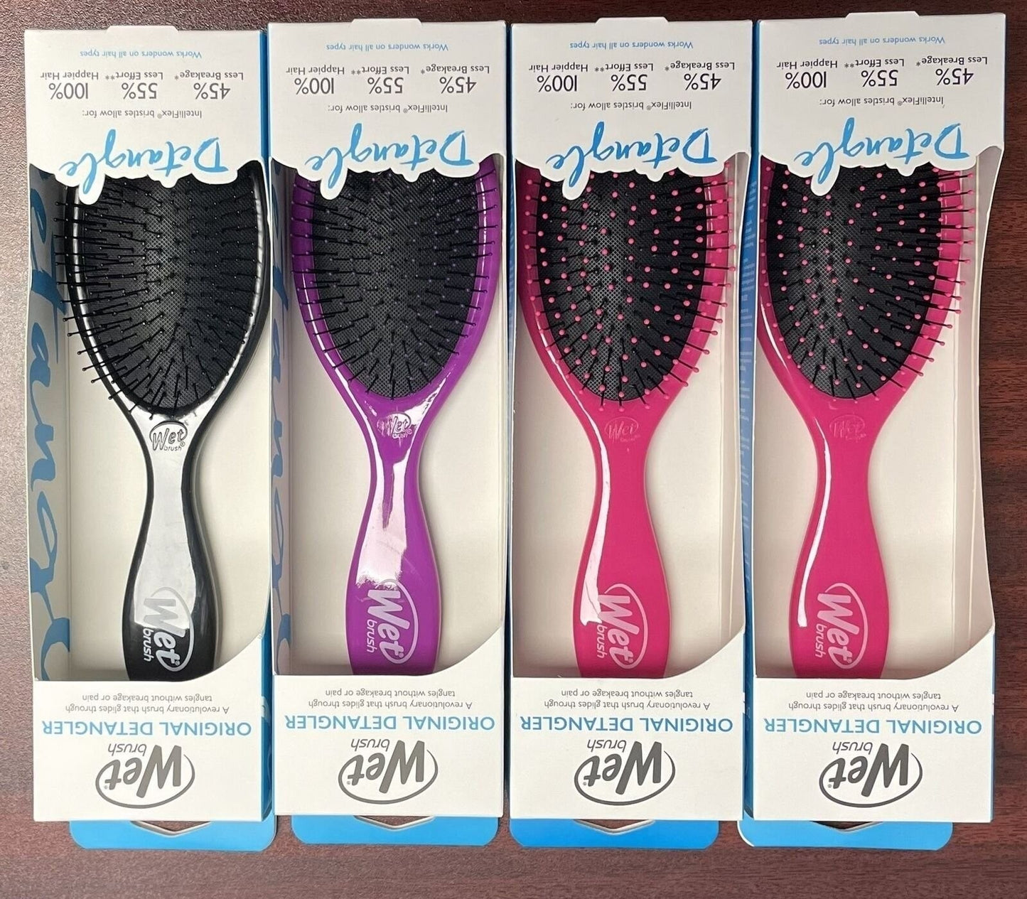 Wet Brush Original Detangler Hair Brush 4 Pack - Pink, Purple, Black