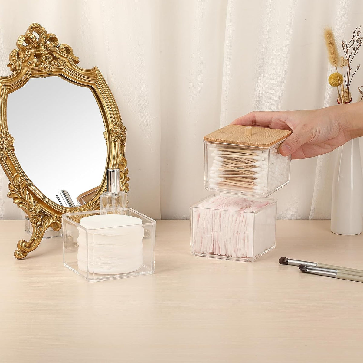 Clear Acrylic Cotton Swab Holder - 3-Tier Bathroom and Office Organizer