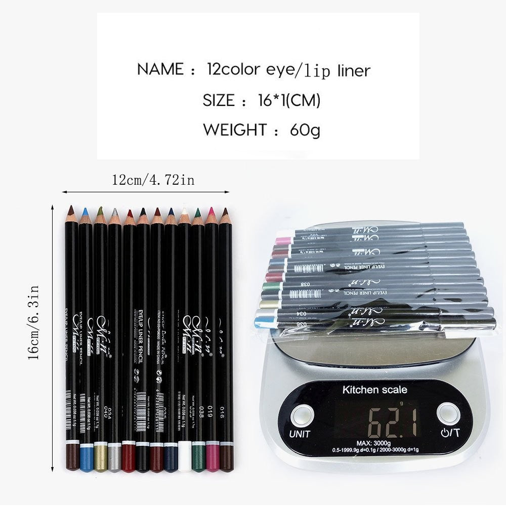 12-Color Waterproof Eyeliner Set - Long-Lasting, Smudge-Proof Makeup