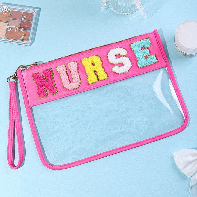 Sport Theme Clear Waterproof Wristlet Cosmetic Bag with Wrist Strap