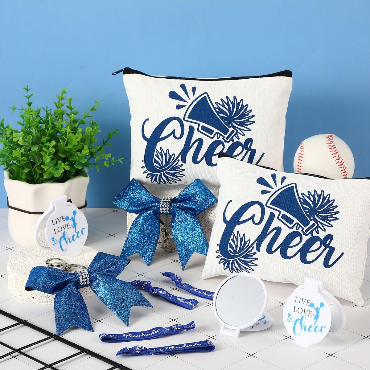 Cheerleader Gift Set with Makeup Bag Bracelets & Mirrors - Bulk 48 Pcs for Team Spirit