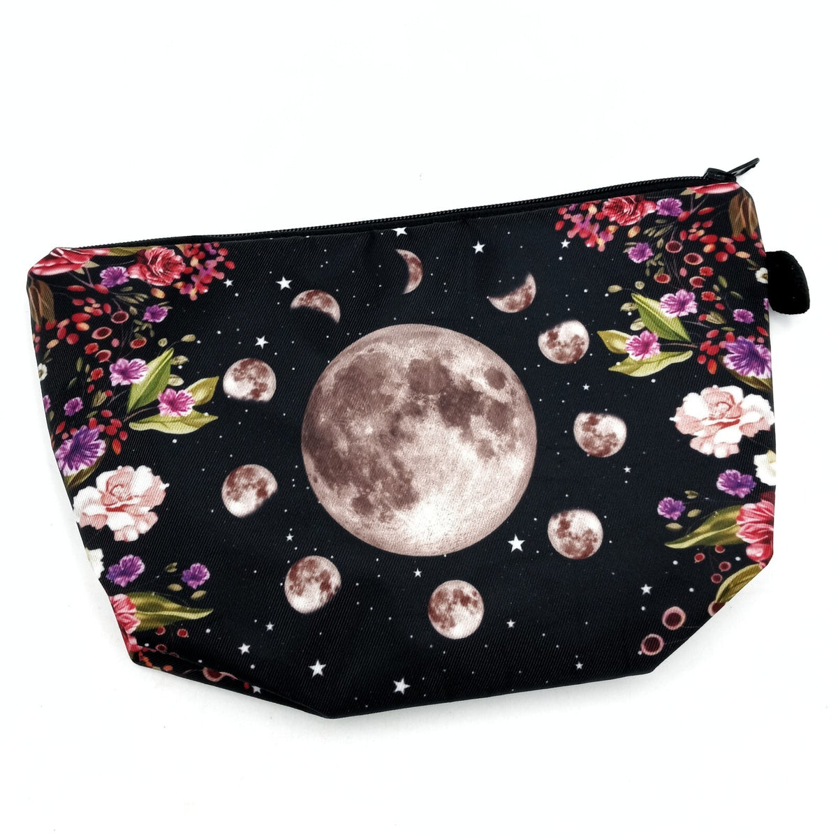 Moon Lunar Phases Floral Makeup Bag - Zippered Cosmetic Pouch