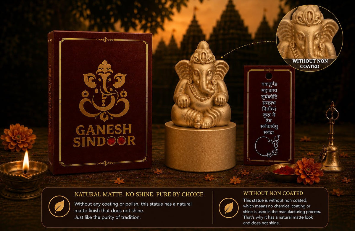 Organic Sindoor Powder with Ganesh Statue for Pooja & Tilak - Maroon