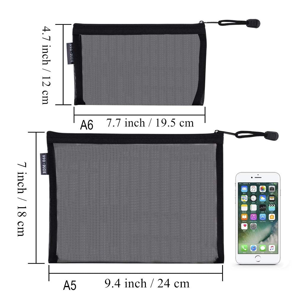 Mesh Cosmetic Zipper Bags Set of 6 - Travel Organizer Pouches for Makeup & Toiletries