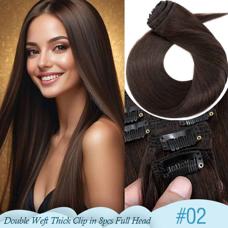 Thick Double Weft Clip-In Human Hair Extensions Full Head 150-170g