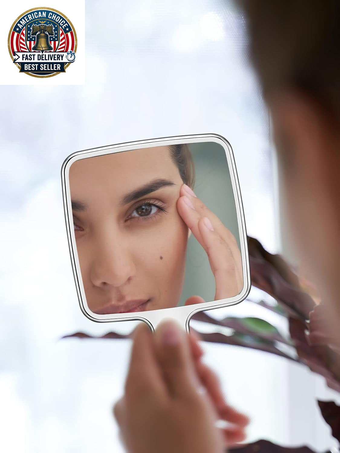 Water Ripple Handheld Mirror for Makeup with Handle - Square Silver
