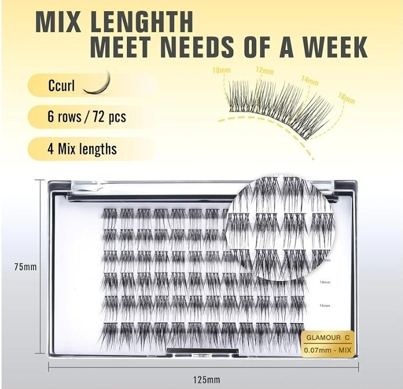 DIY Eyelash Extension Clusters - 72pcs Soft Lash Fans, 10-16mm Mix