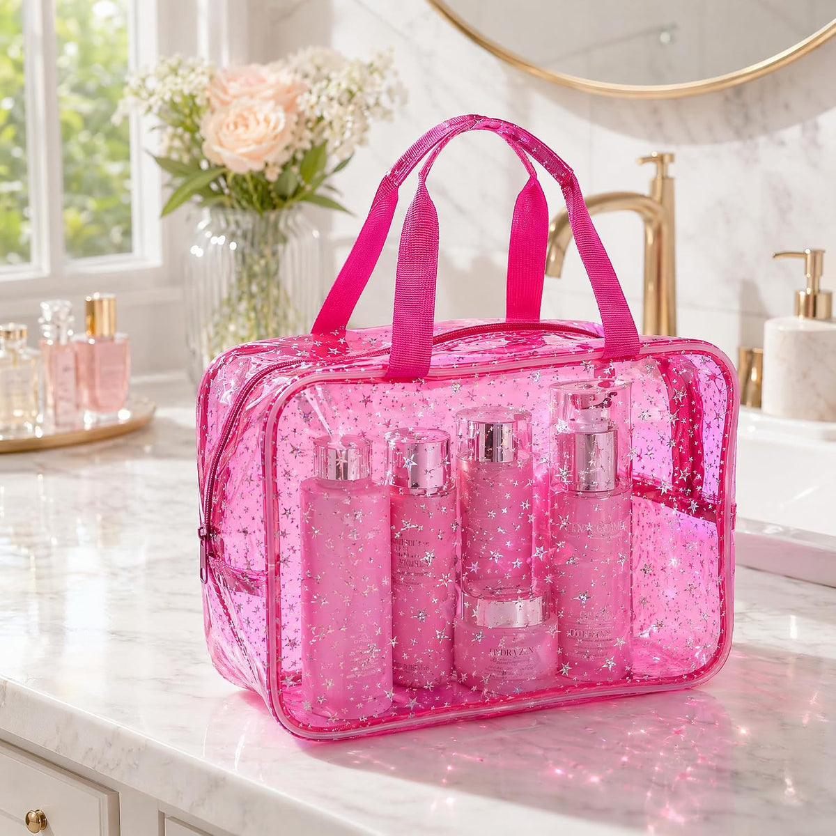 Waterproof Clear PVC Makeup Bag Set with Handle - 2 Pack for Travel & Storage