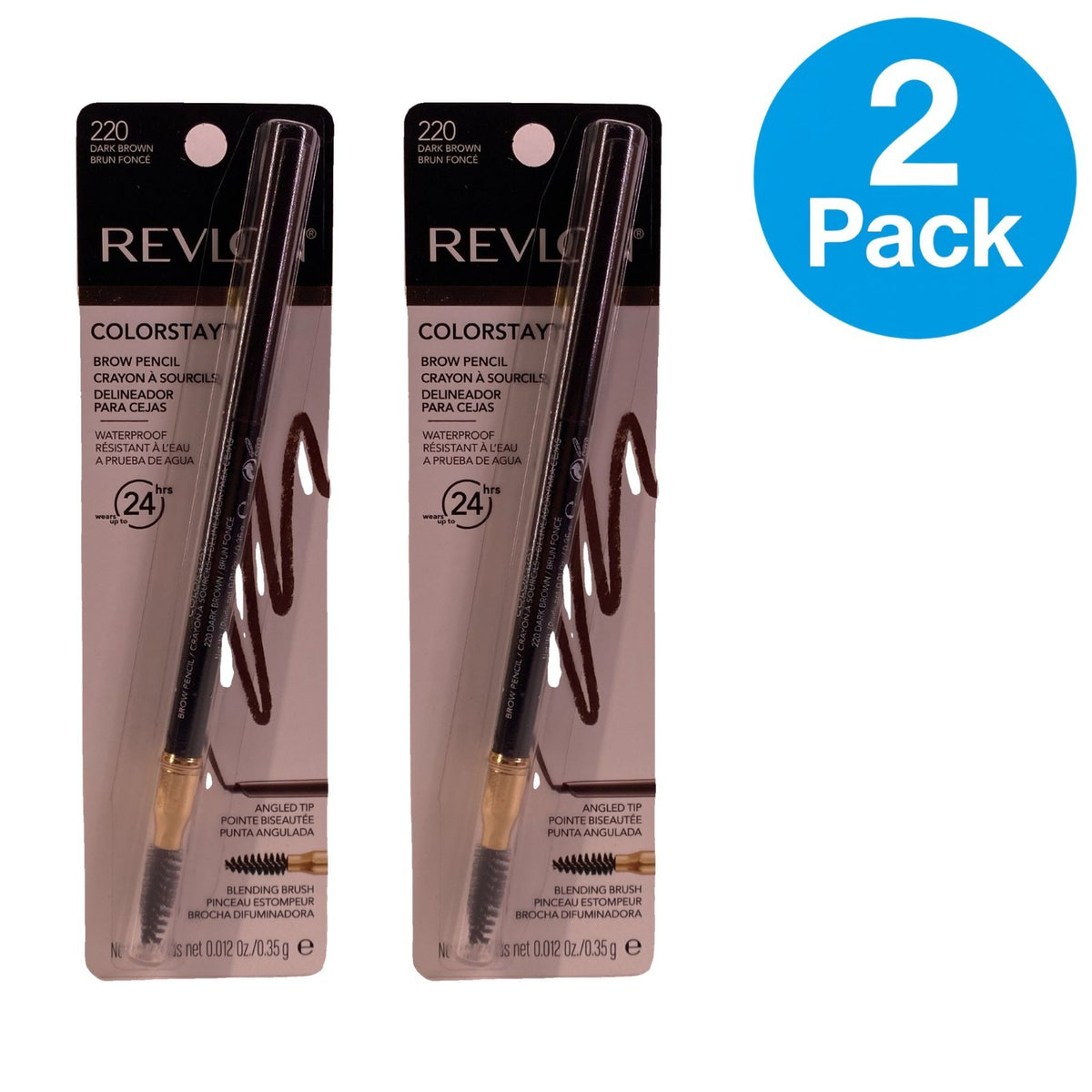 Revlon ColorStay Brow Pencil 220 Dark Brown Waterproof 24HR - 2 Pack