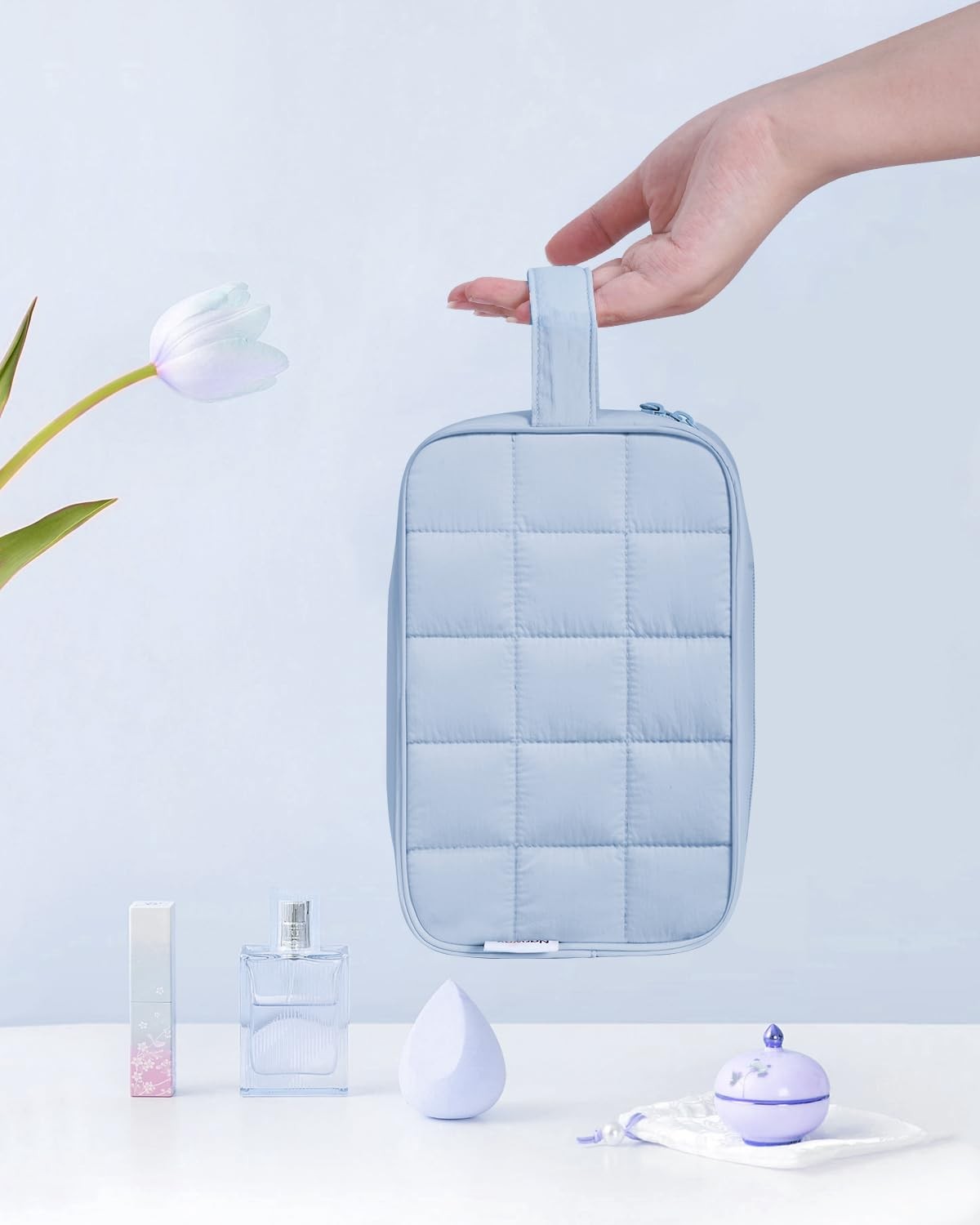 Travel Toiletry Bag for Women Large Capacity Puffy Cosmetic Organizer Blue