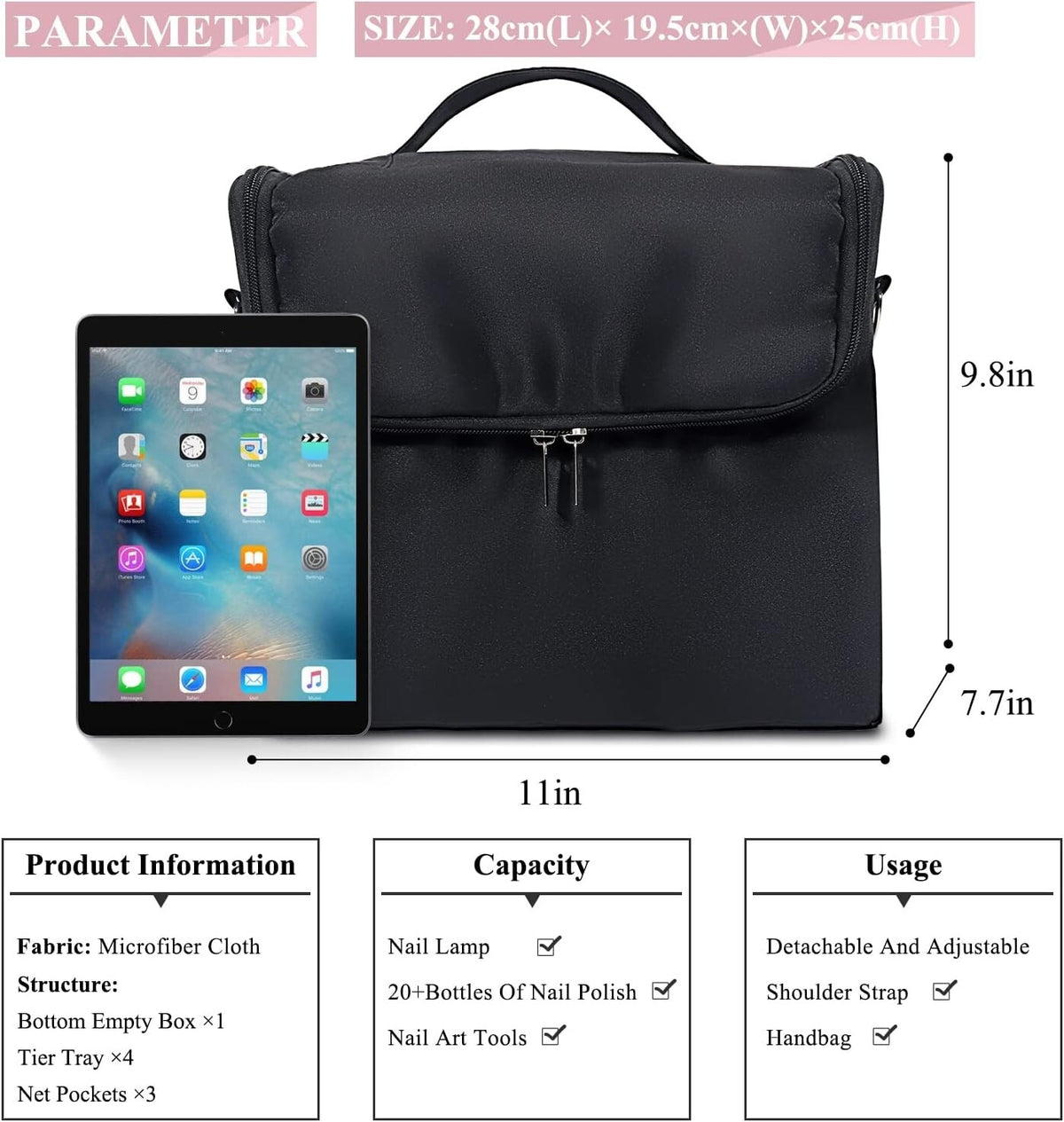 Waterproof Makeup Bag with Adjustable Dividers for Travel & Organization