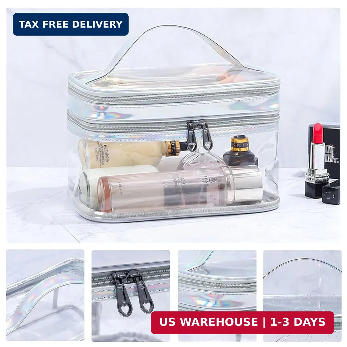 Clear Dual Layer Travel Cosmetic Bag Waterproof Makeup Organizer