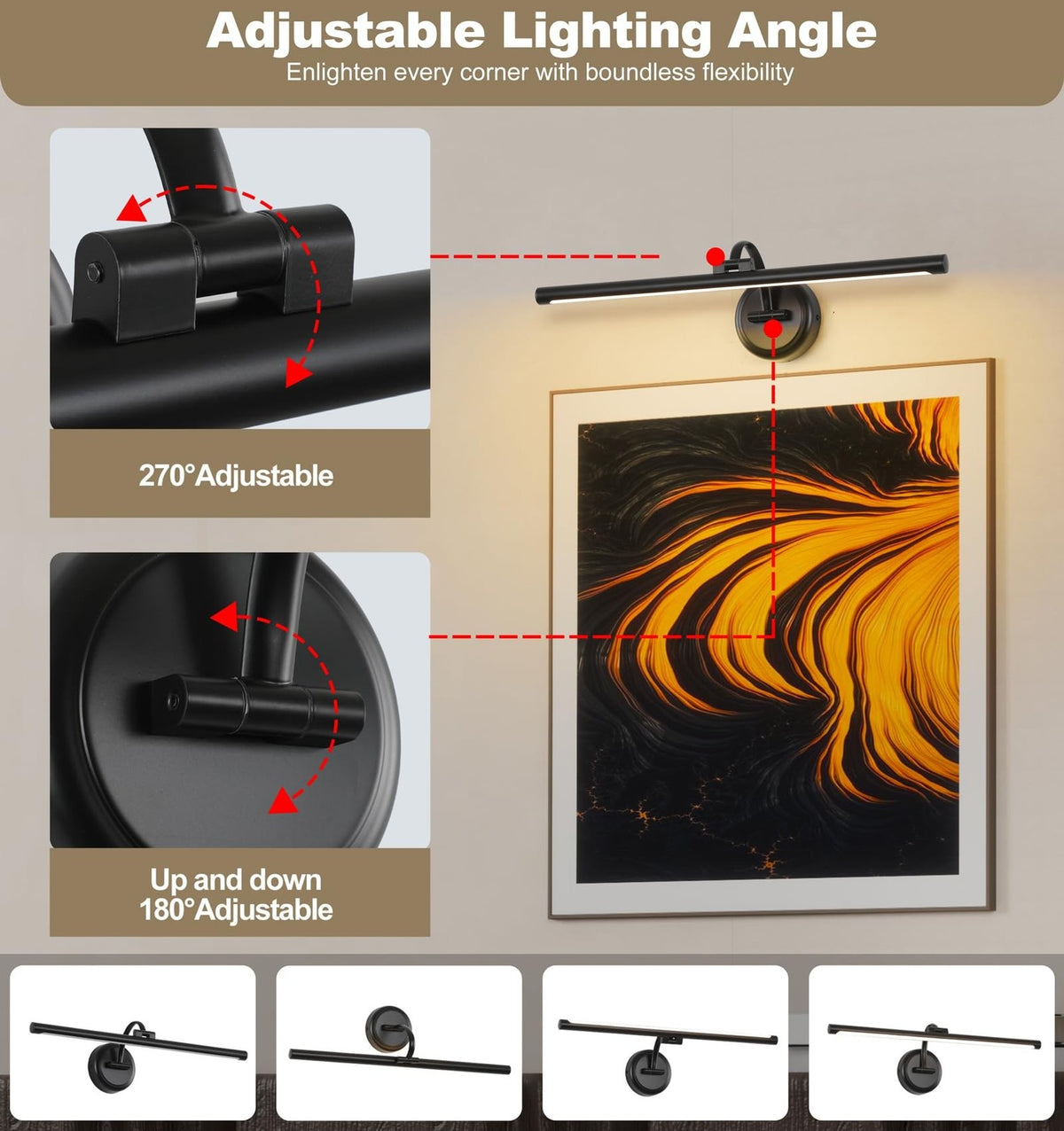 Dimmable 23.62-Inch Picture Light with Swing Arm, 2700K Warm White, Wall Mount