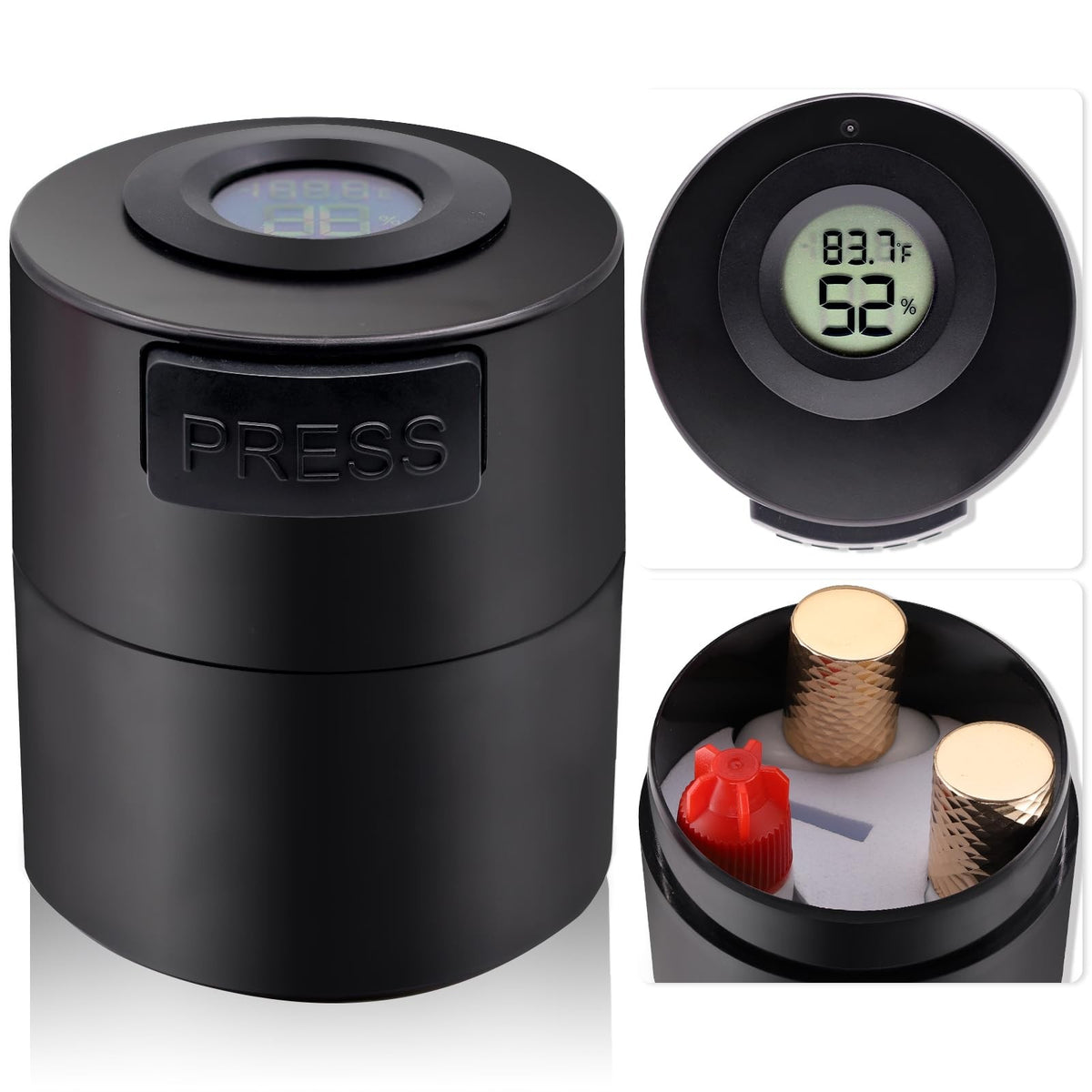 Eyelash Glue Storage Container with Digital Temperature and Humidity Monitor - Black