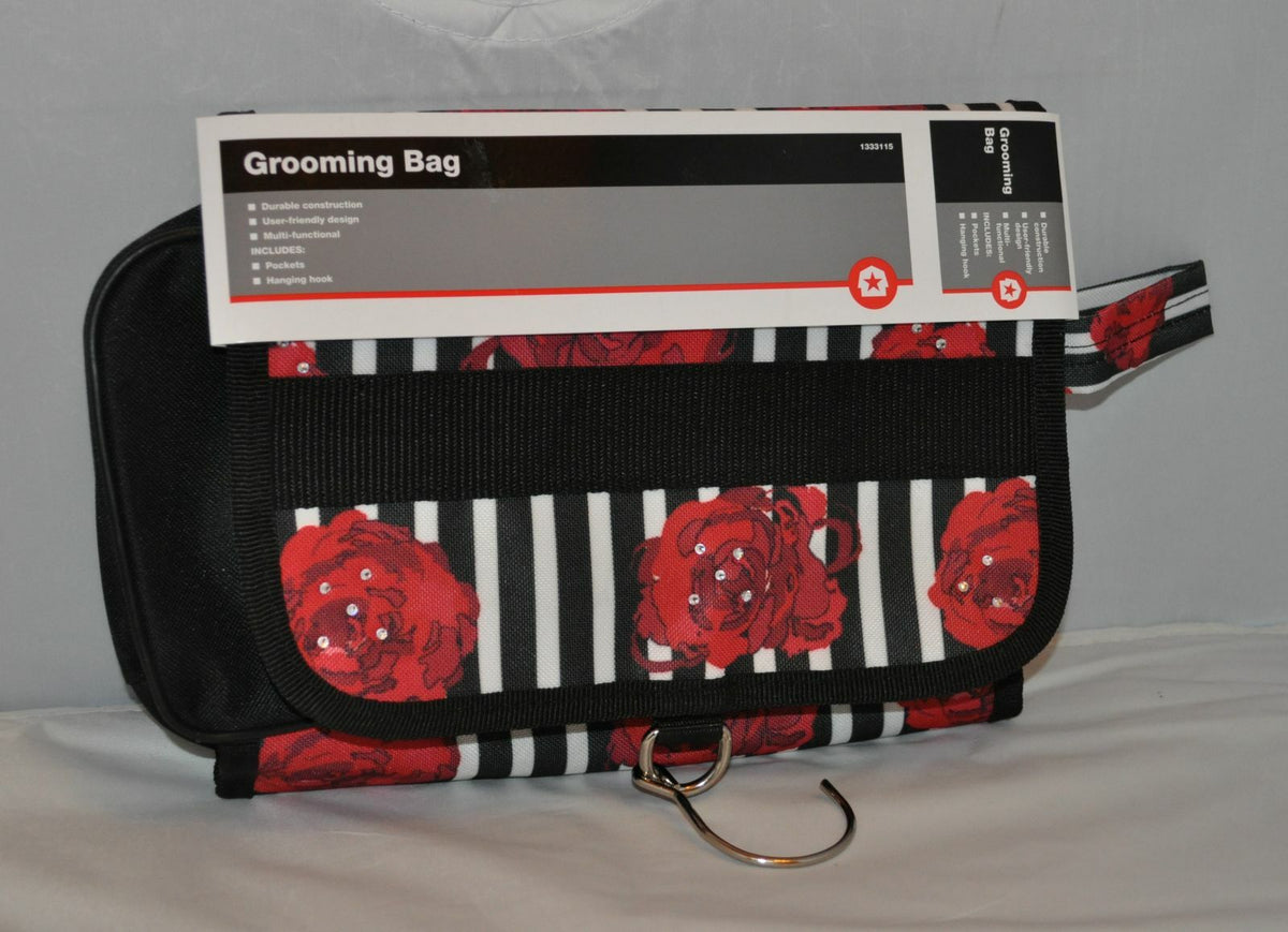 Grooming Travel Bag with Roses Pattern, Hanging Hook, Pockets, 11.5" W