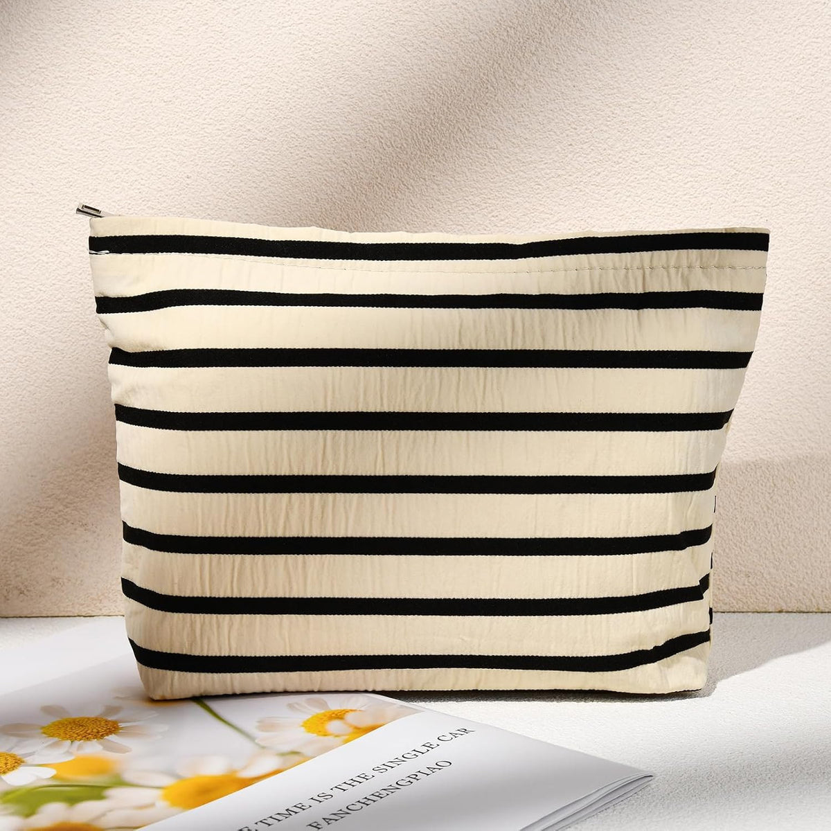 Large Stripe Makeup Bag Set - Travel Cosmetic Organizer, Waterproof Canvas
