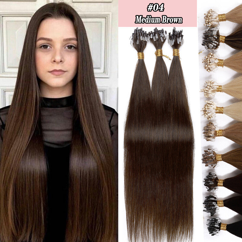 Micro Ring Hair Extensions - Remy Human Hair, Straight, Multiple Lengths & Colors