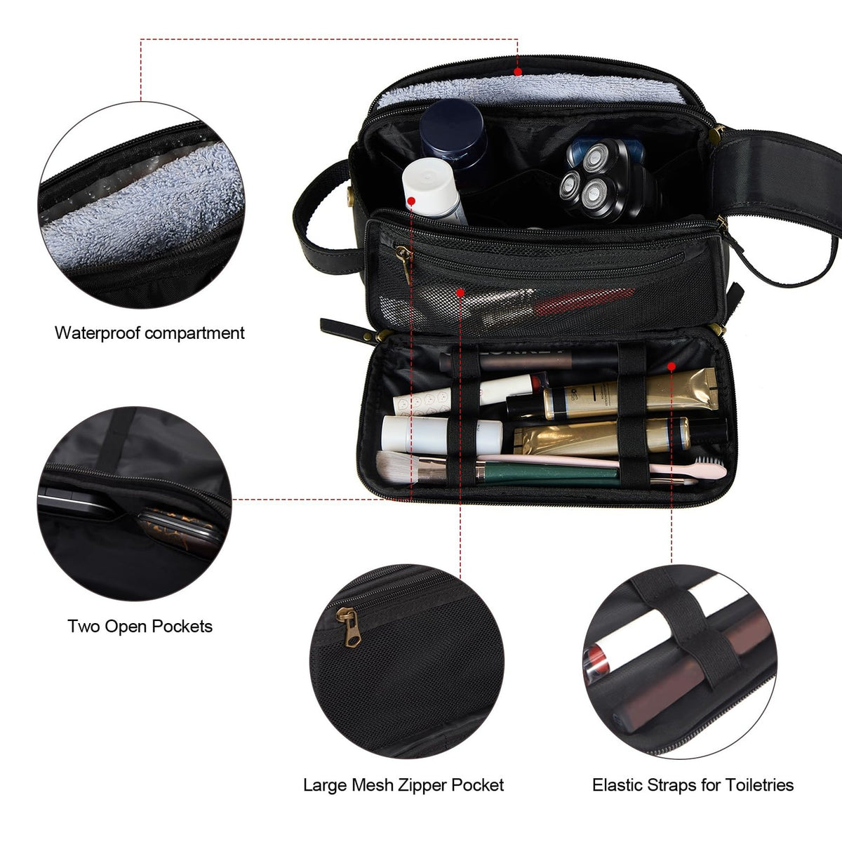 Men's Full Grain Leather Travel Toiletry Bag - Water-Resistant Shaving Kit