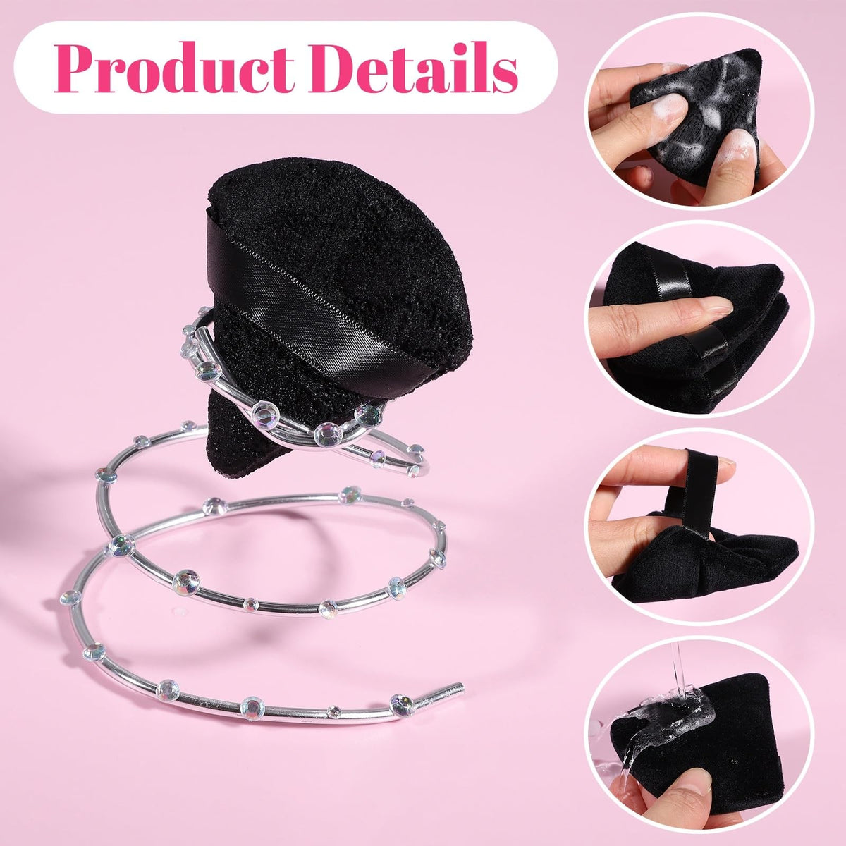 Face Powder Puffs Set - Soft Triangle & Round Makeup Applicators, Black, 6 Pack