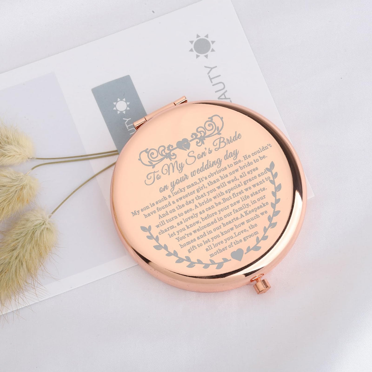 Wedding Day Makeup Mirror for Bride - Bridal Shower Gift, Compact Double-Sided