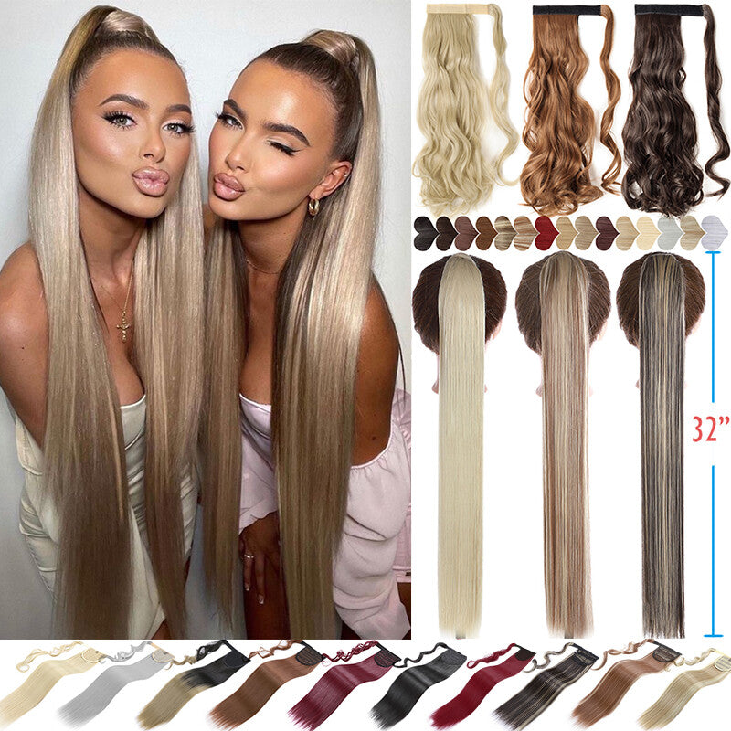 Clip-In Thick Hair Ponytail Extension - Real Human Hair, Various Lengths & Colors